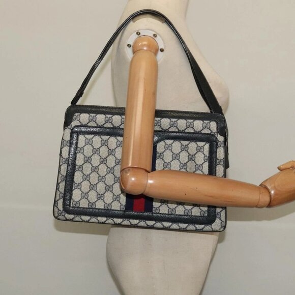 GUCCI GG Supreme Sherry Line Shoulder Bag PVC Navy Gold - Picture 1 of 16